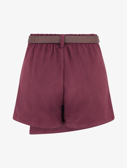 Jupe-short suédine à boutons décoratifs - Lie de vin - 2