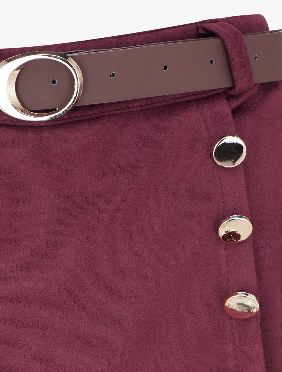 Jupe-short suédine à boutons décoratifs - Lie de vin - 3