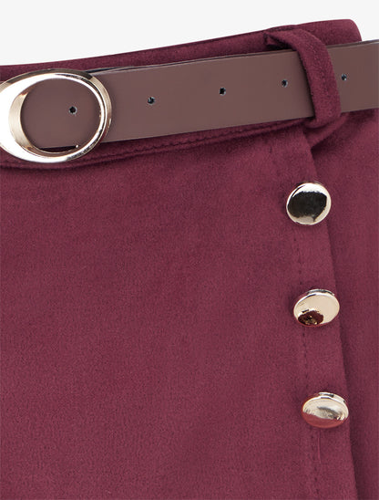Jupe-short suédine à boutons décoratifs - Lie de vin - 3