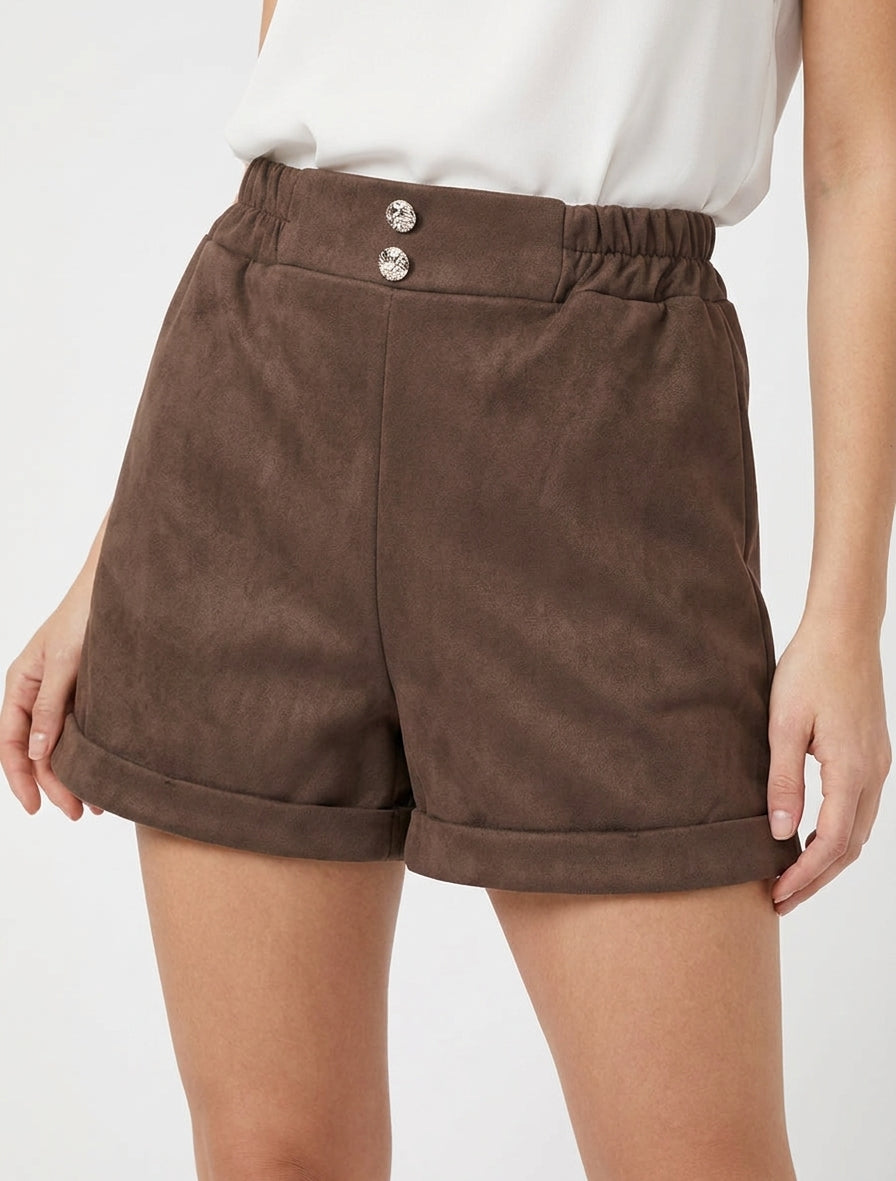 Short in pelle scamosciata con cintura a sacchetto - Marrone