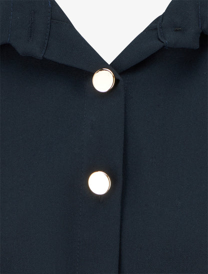 Blouse élastiquée à col à pied - Marine - 3