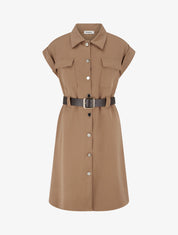 Robe chemise trapèze manches courtes - Beige - 1