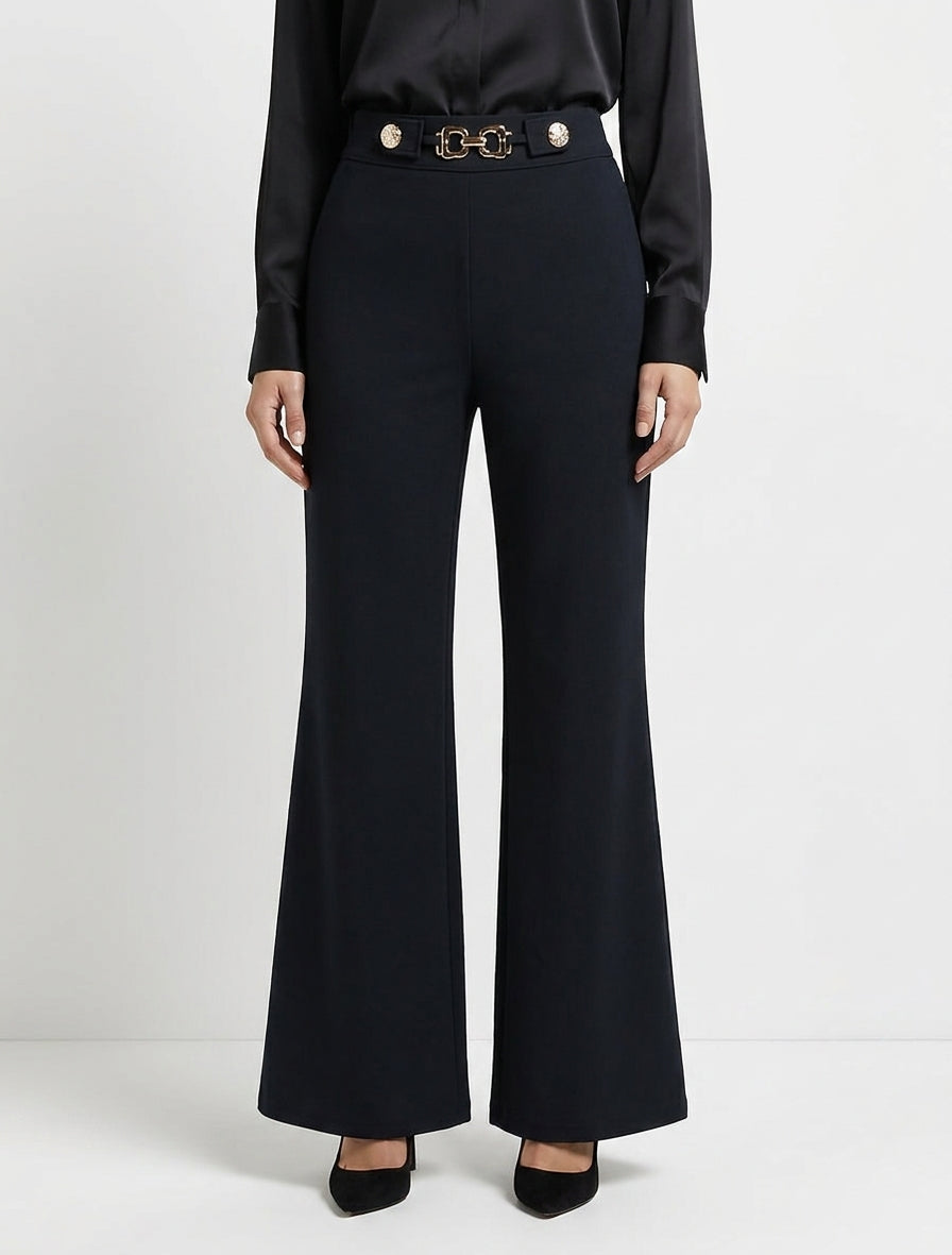 Pantaloni ampi a vita alta gioiello - Nero