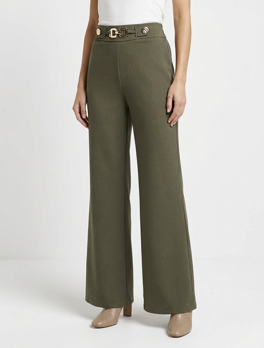 Pantaloni ampi a vita alta gioiello - Cachi