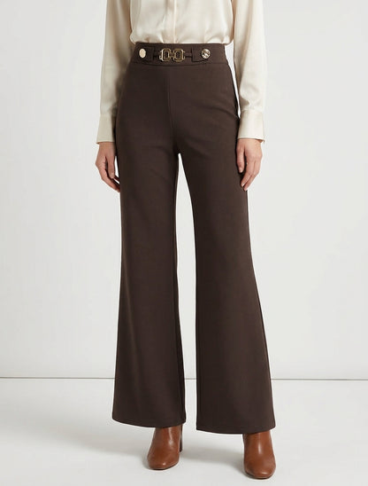 Pantaloni ampi a vita alta gioiello - Marrone