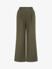 Pantalon uni à taille élastiquée - Kaki - 1