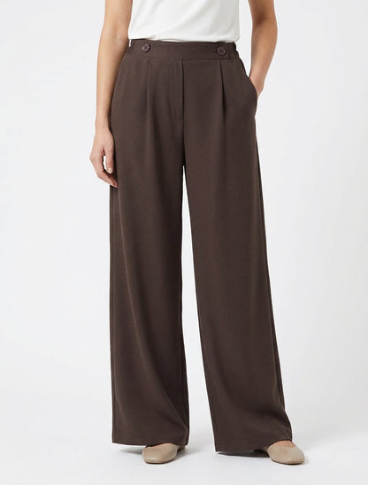Pantaloni a tinta unita con vita elasticizzata - Marrone