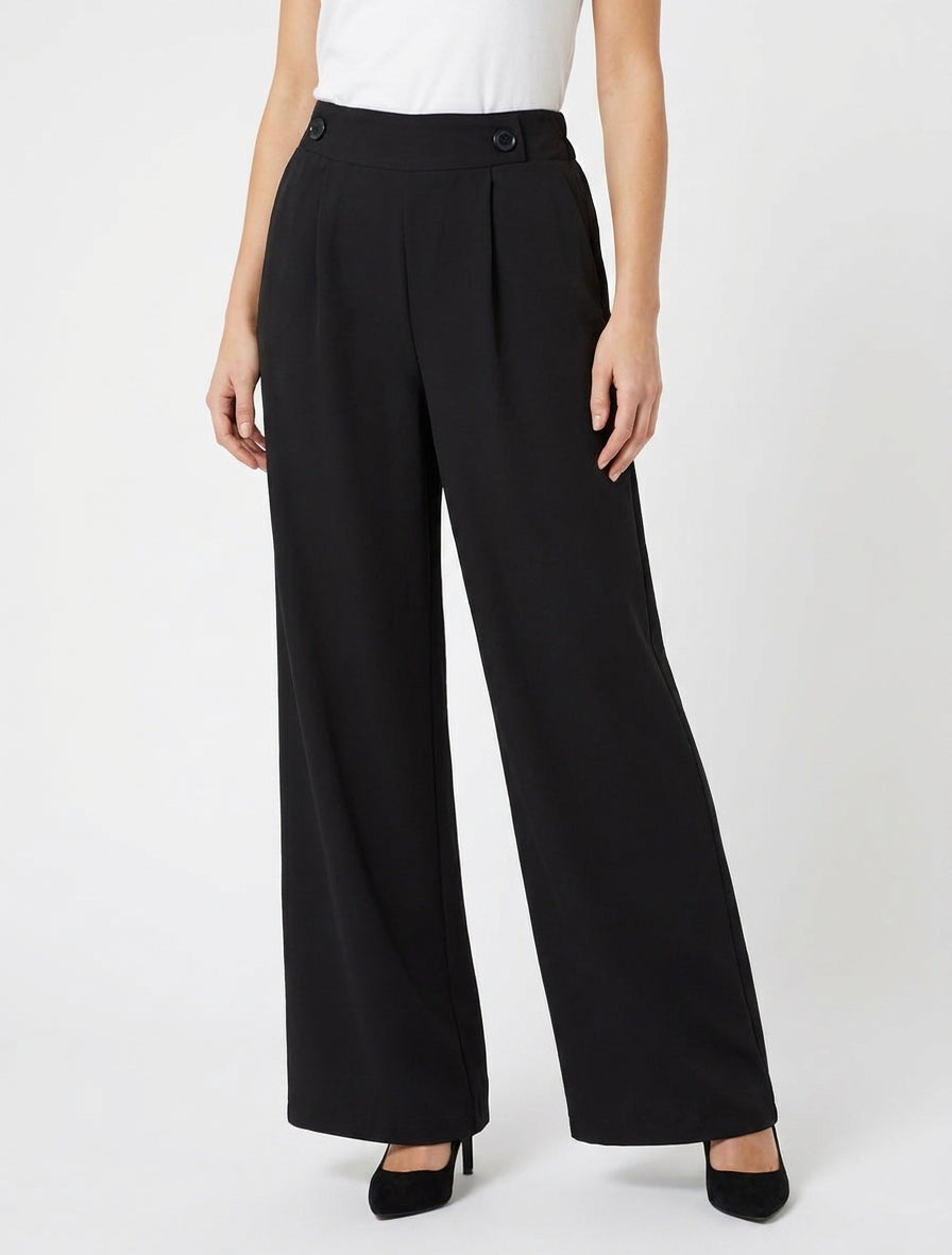 Pantaloni a tinta unita con vita elasticizzata - Nero