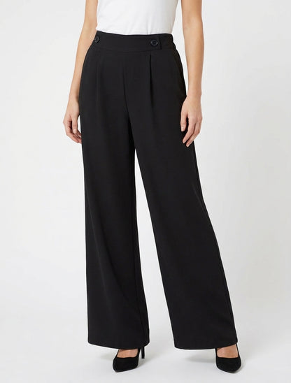 Pantaloni a tinta unita con vita elasticizzata - Nero