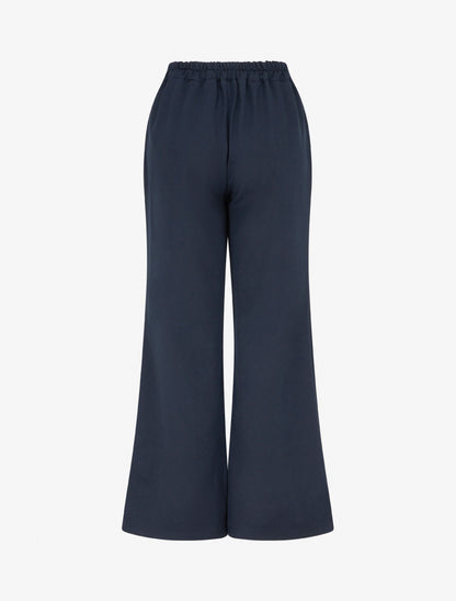 Pantalon taille haute coupe flare à boutons décoratifs dorés - Marine - 2