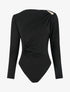 Body satiné à col asymétrique et bijou - Noir - 1
