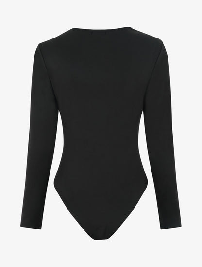 Body satiné à col asymétrique et bijou - Noir - 2