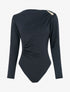Body satiné à col asymétrique et bijou - Bleu nuit - 1