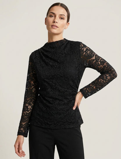 Top in pizzo con collo alto - Nero