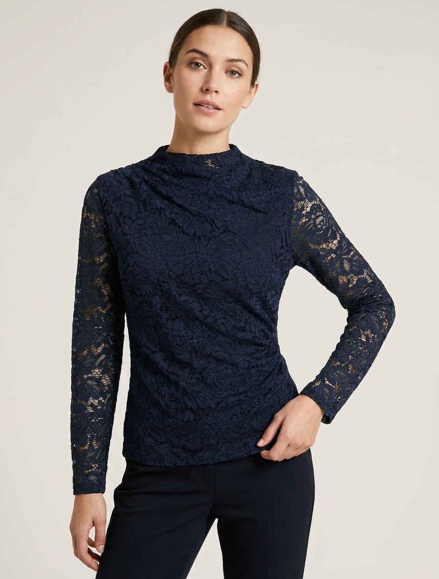 Top in pizzo con collo alto - Marina
