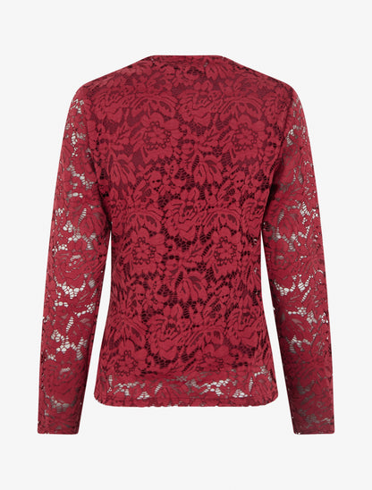 Top en dentelle à col montant - Bordeaux - 2