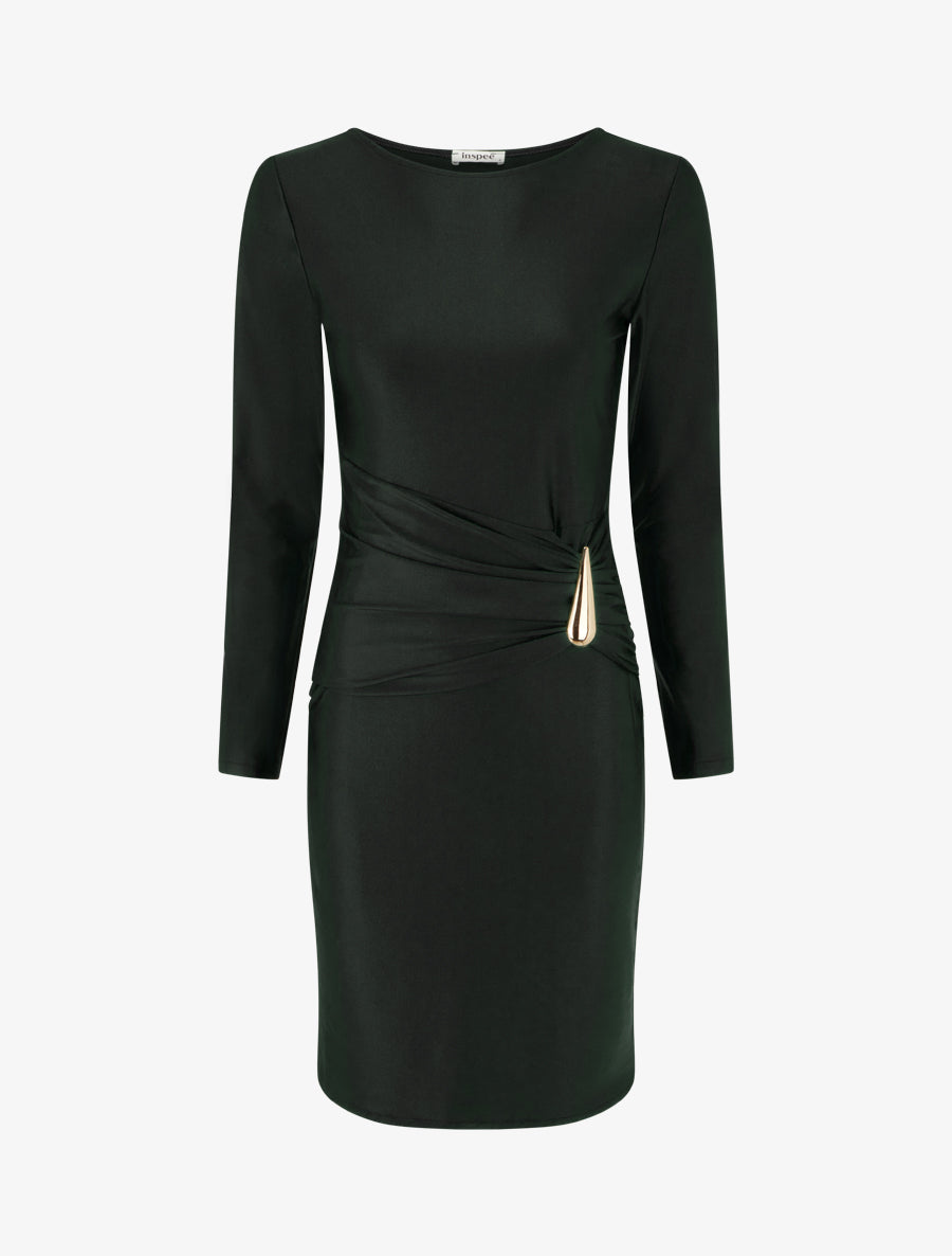 Robe mi-longue à bijou métal - Noir - 1