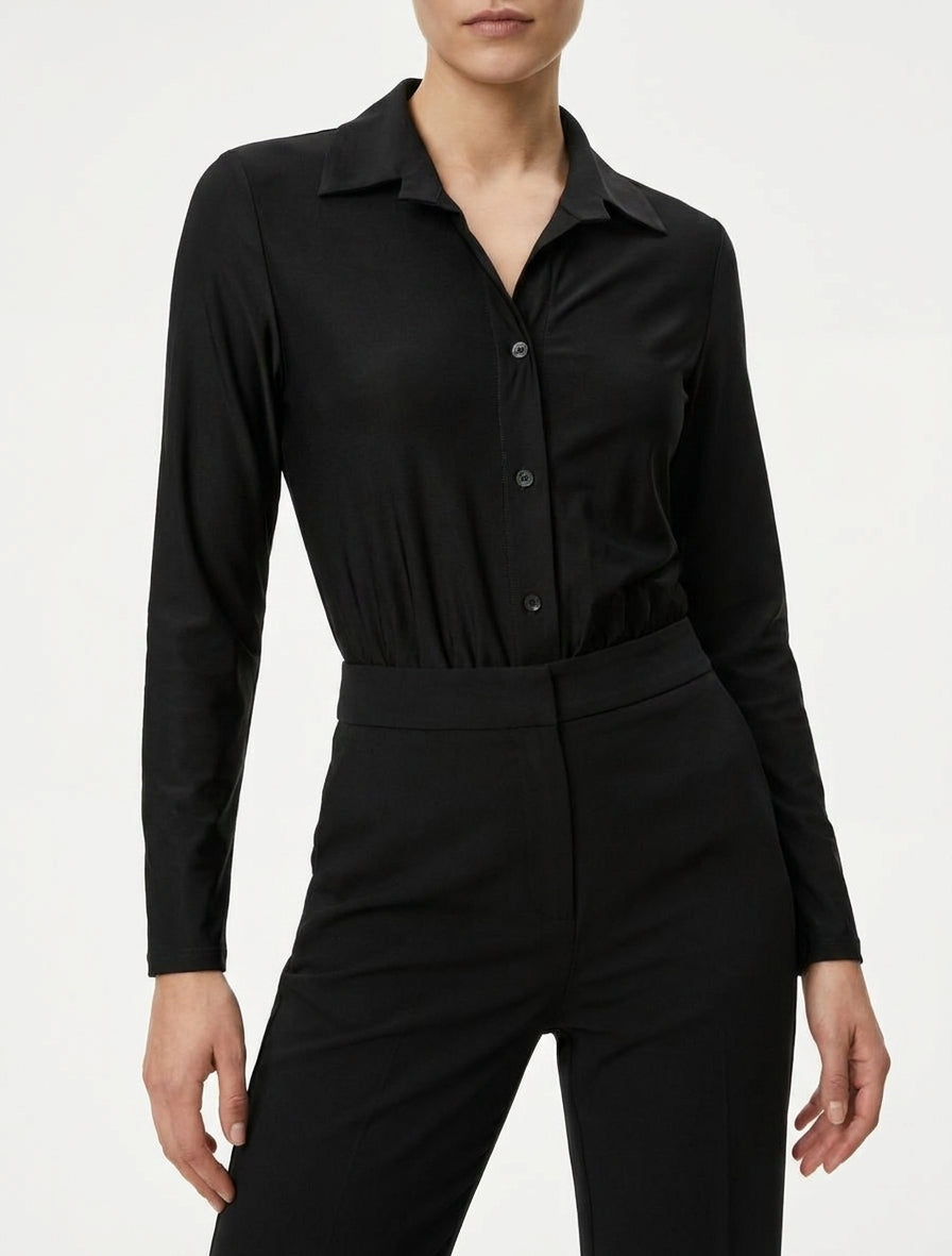 Corpo satinato stile camicia - Nero