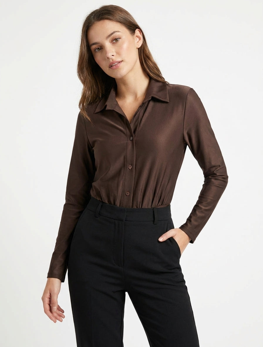 Corpo satinato stile camicia - Marrone