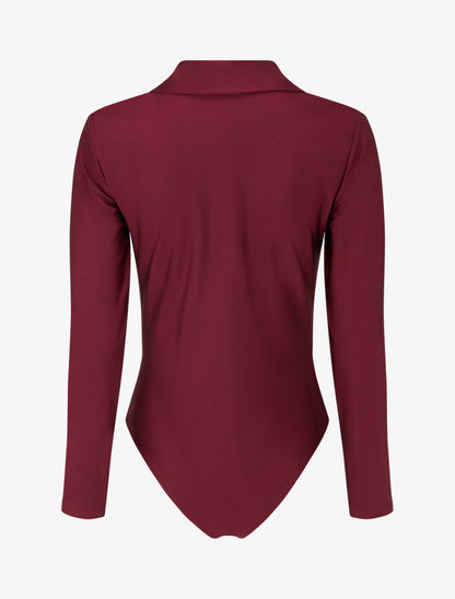 Body satiné style chemise - Lie de vin - 2