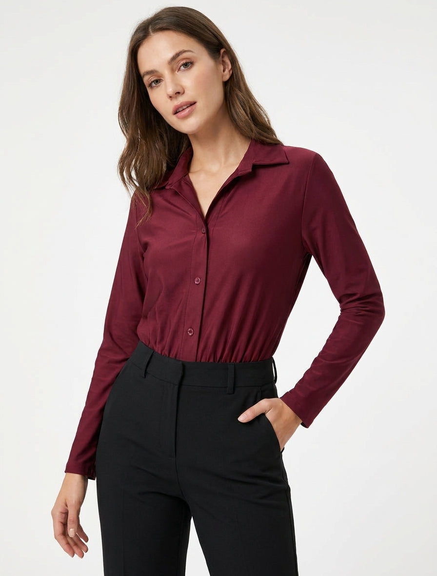 Corpo satinato stile camicia - Feccia di vino
