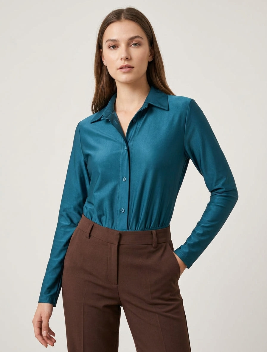 Corpo satinato stile camicia - Blu petrolio