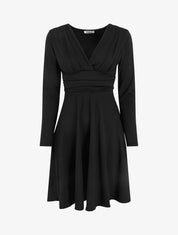 Robe patineuse manches longues à taille plissée - Noir - 1