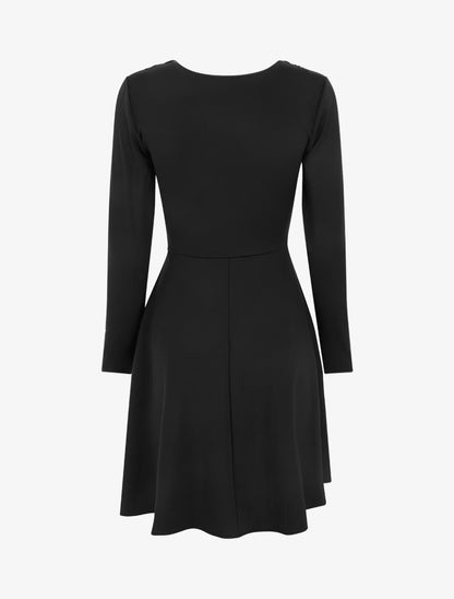 Robe patineuse manches longues à taille plissée - Noir - 2