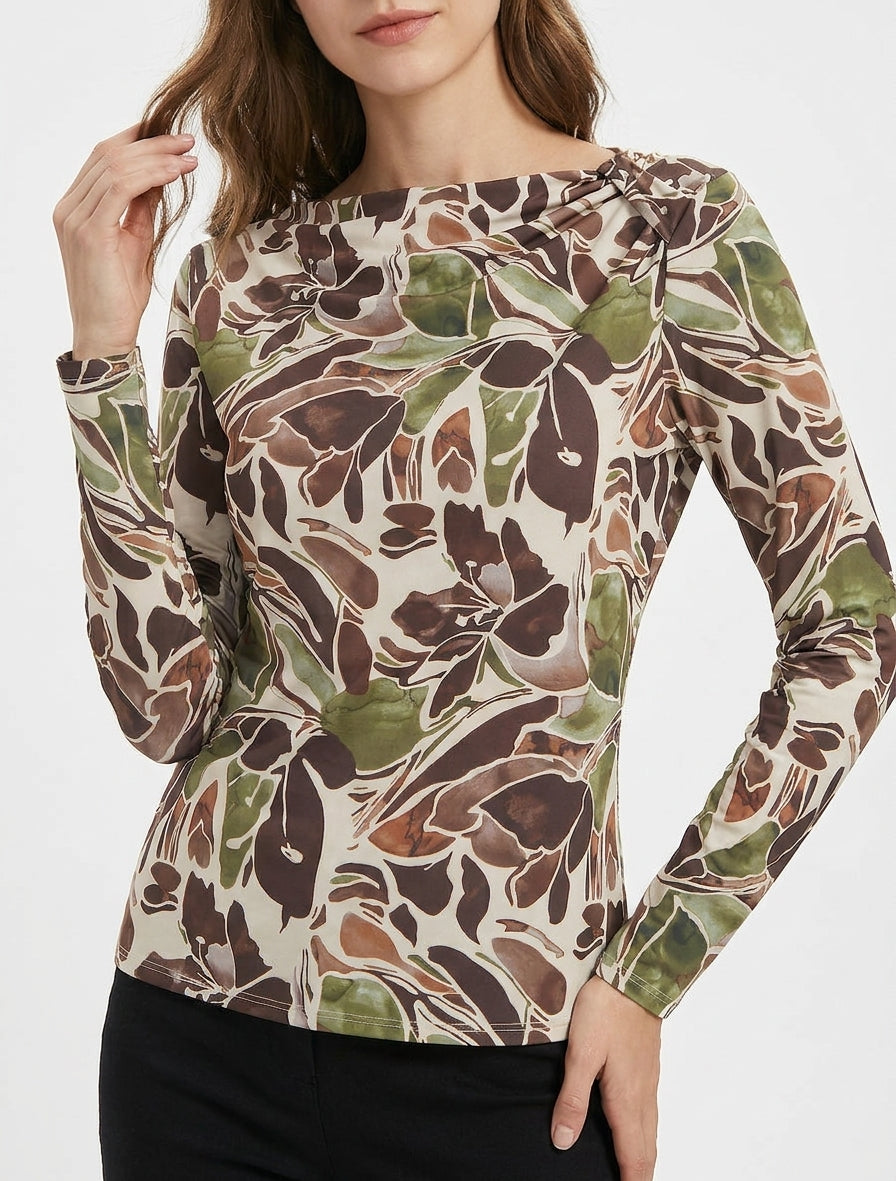 Top a fiori con maniche lunghe - Marrone
