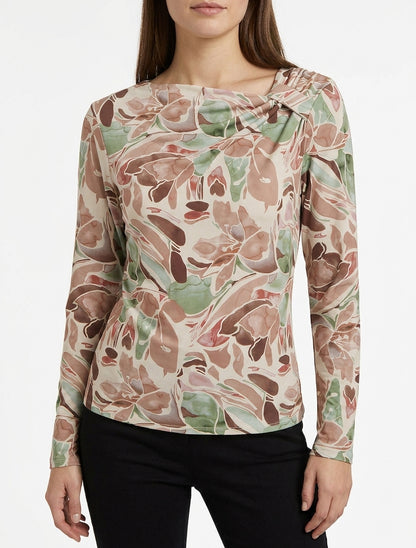Top a fiori con maniche lunghe - Beige
