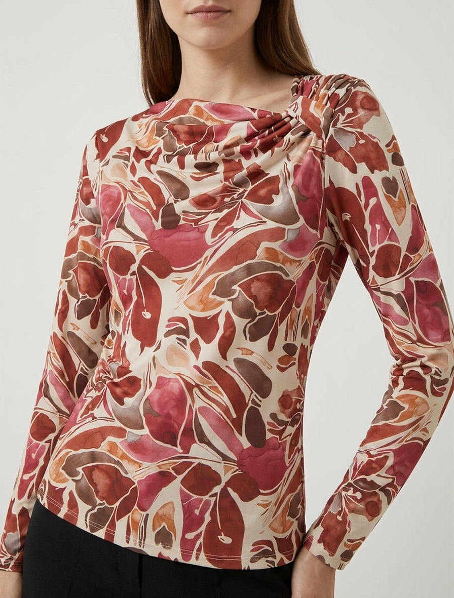 Top a fiori con maniche lunghe - Bordeaux