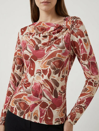 Top a fiori con maniche lunghe - Bordeaux