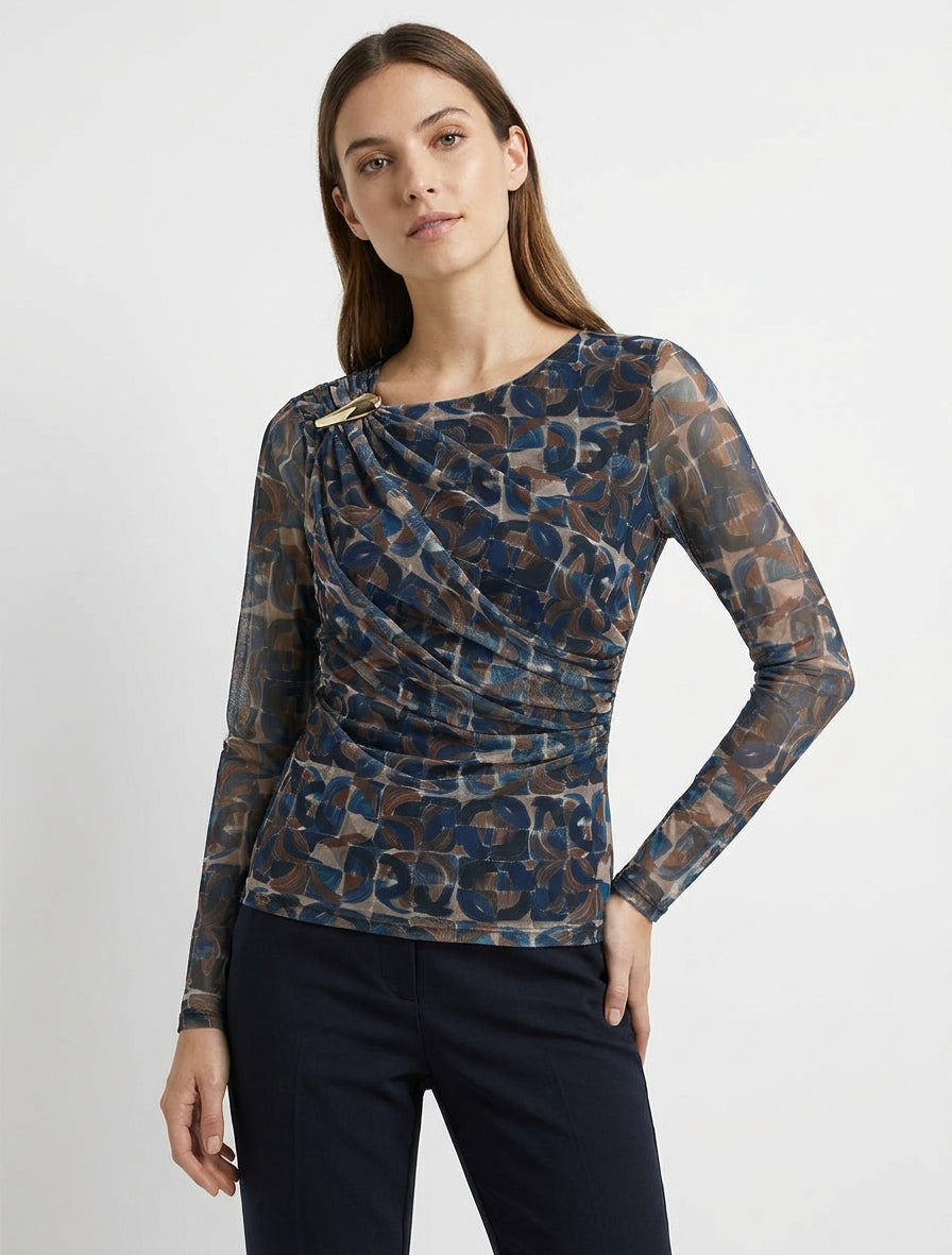 Top in tulle con stampa astratta e inserto gioiello - Marina