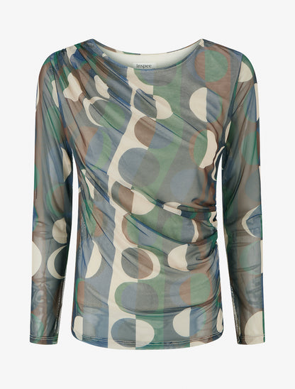 Top imprimé graphique en tulle - Marine - 1