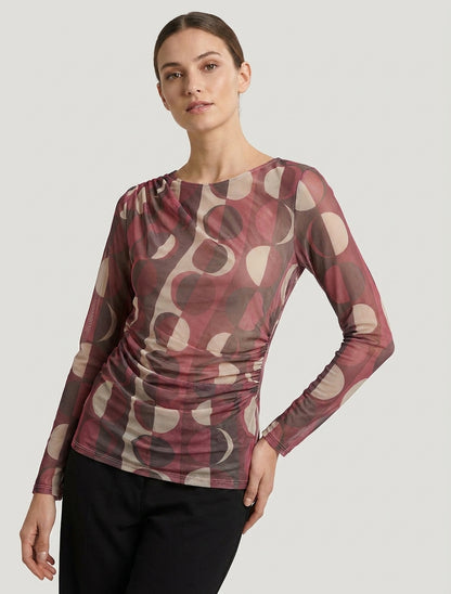 Top in tulle con stampa grafica - Bordeaux