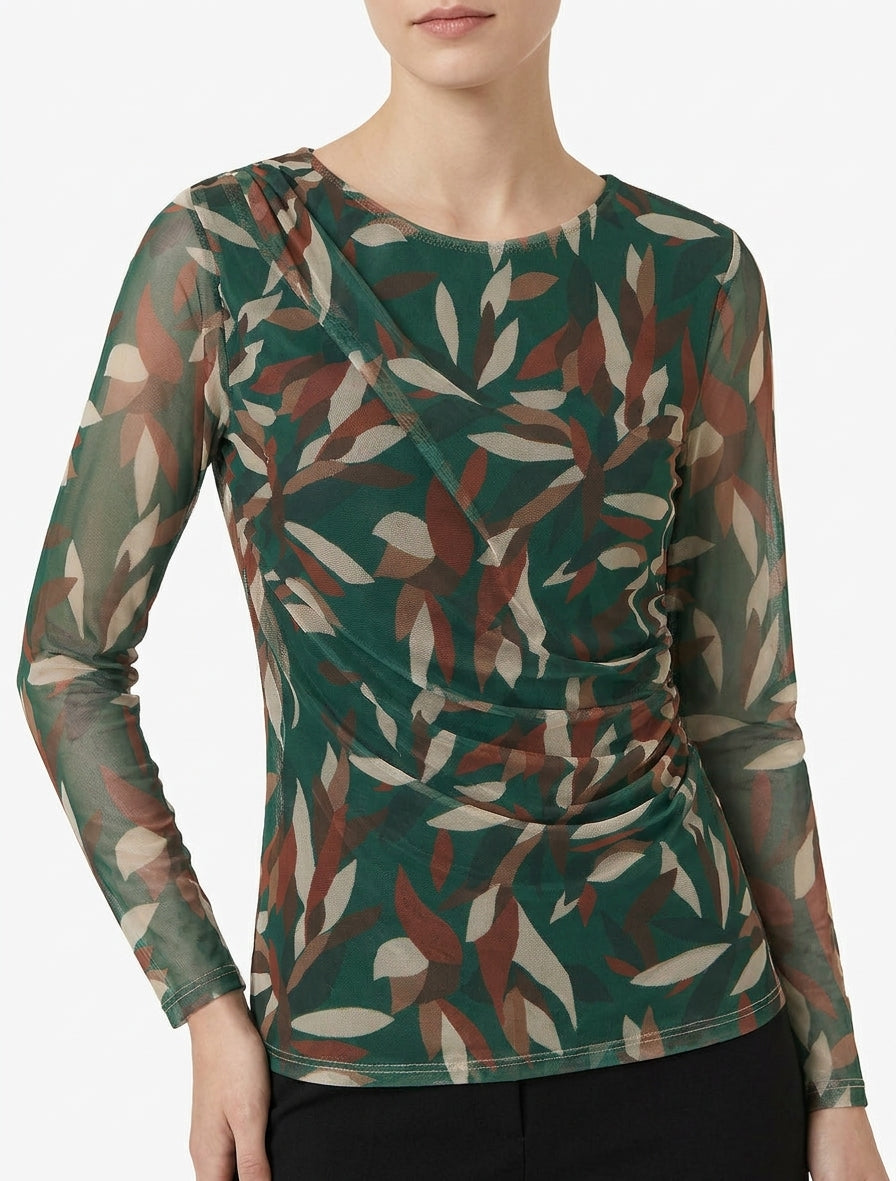 Top in tulle stampato astratto - Verde abete