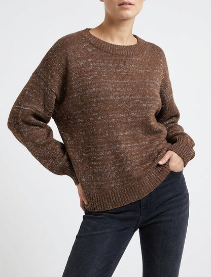 Maglione ampio in maglia iridescente con scollo rotondo. - Marrone