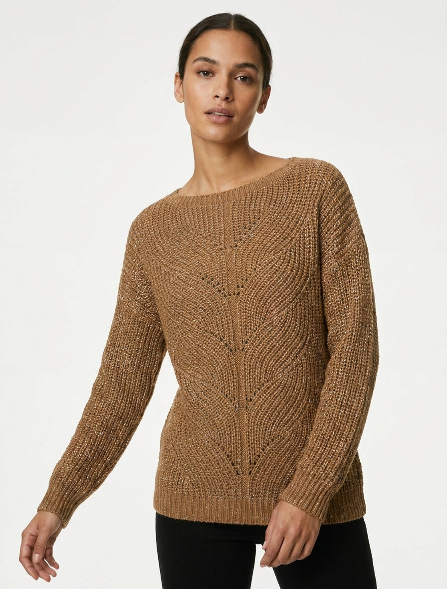 Maglione dritto in maglia iridescente con scollo a barca - Chameau