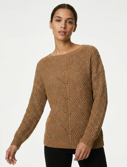 Maglione dritto in maglia iridescente con scollo a barca - Chameau