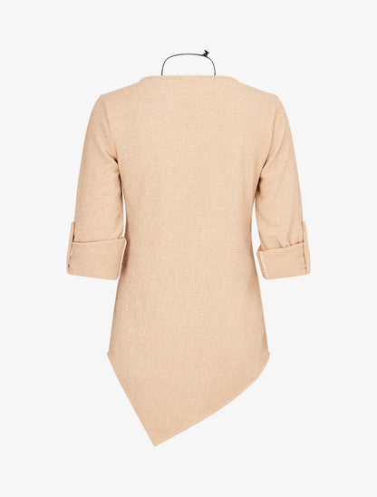 Pull long côtelé et asymétrique - Beige - 2