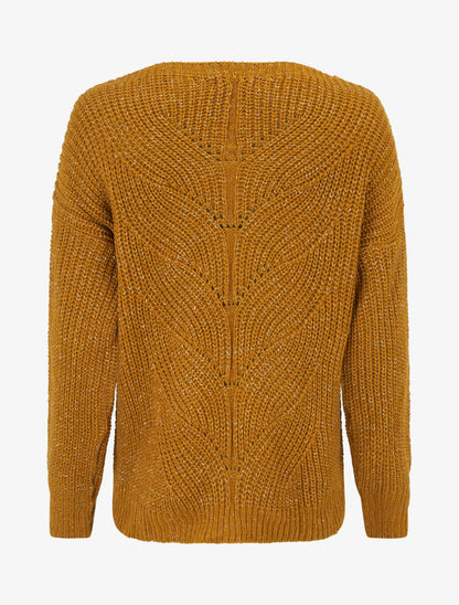 Pull droit en maille irisée à col bateau - Moutarde - 2