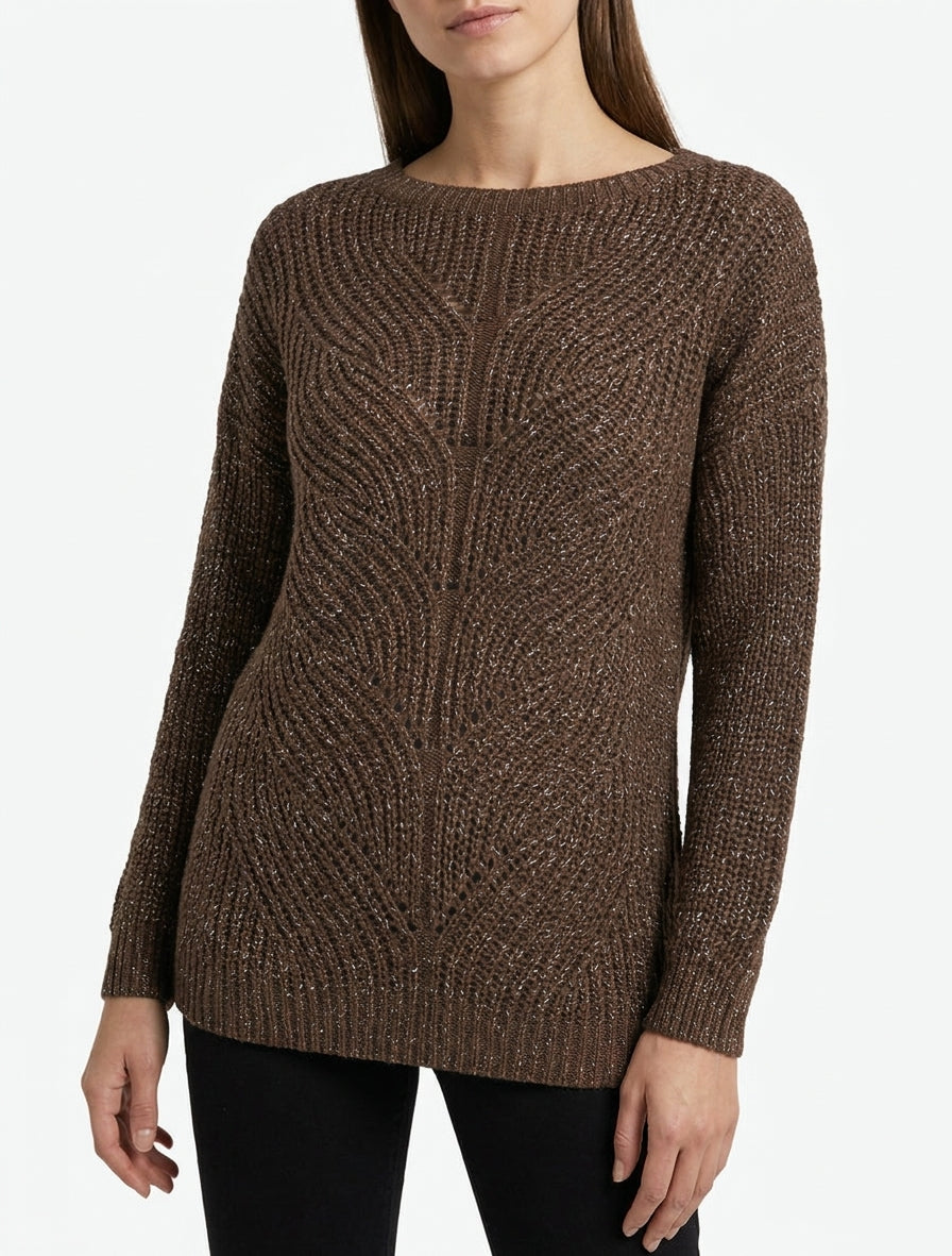 Maglione dritto in maglia iridescente con scollo a barca - Marrone