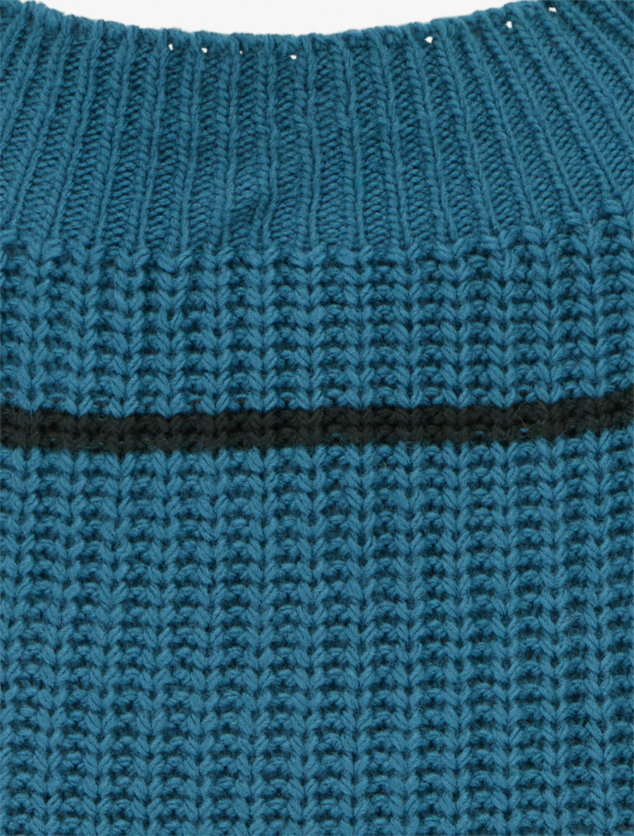Pull droit à col montant et rayures - Bleu canard - 3