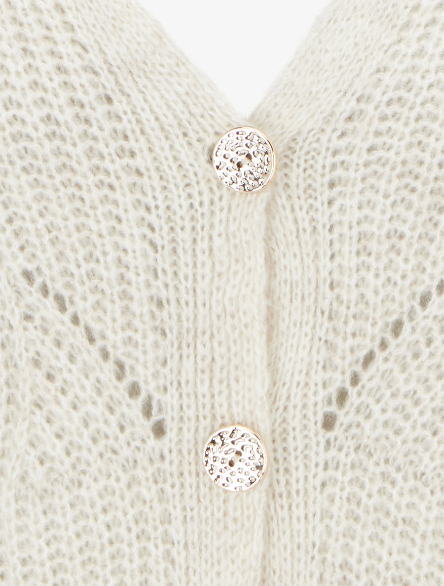 Gilet en maille fantaisie à col V - Écru - 3