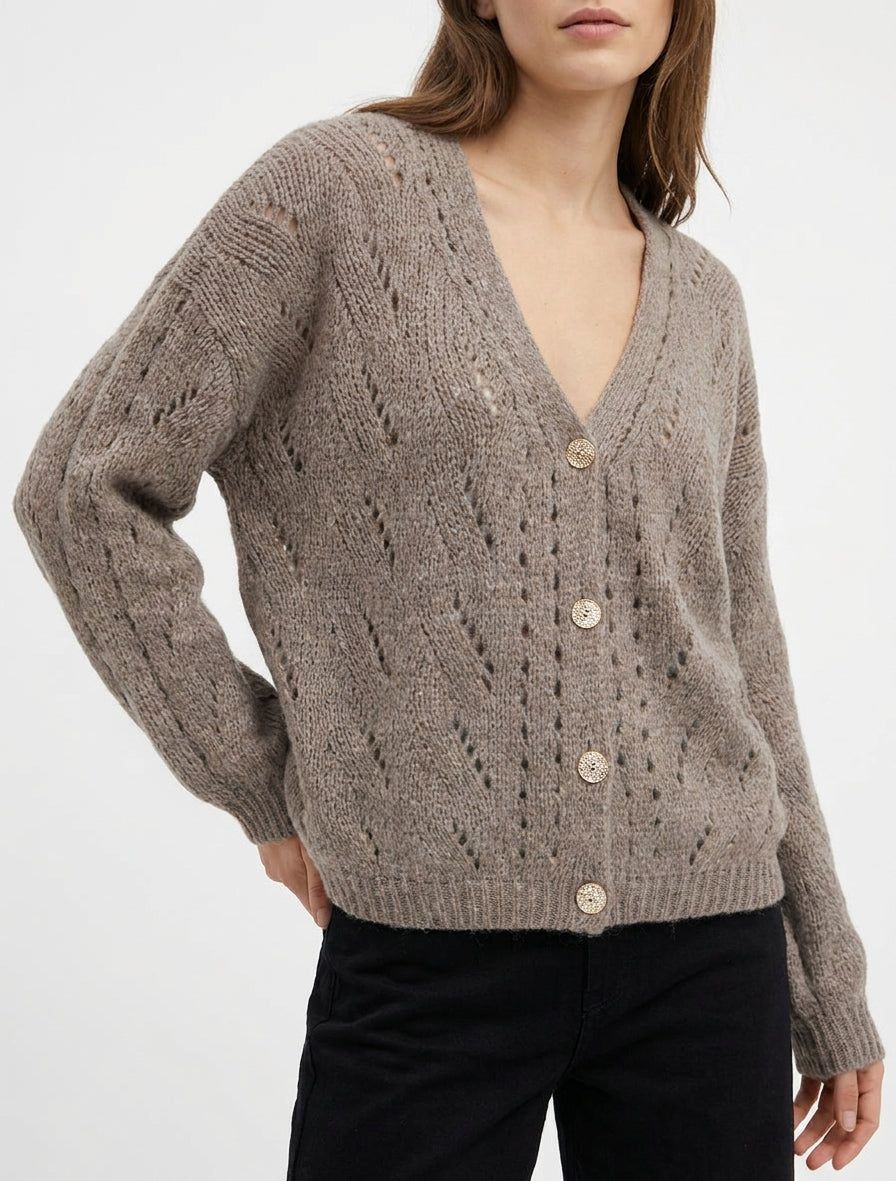 Cardigan ampio in maglia traforata con scollo a V - Talpa