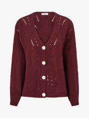 Gilet ample en maille ajourée à col V - Lie de vin - 1