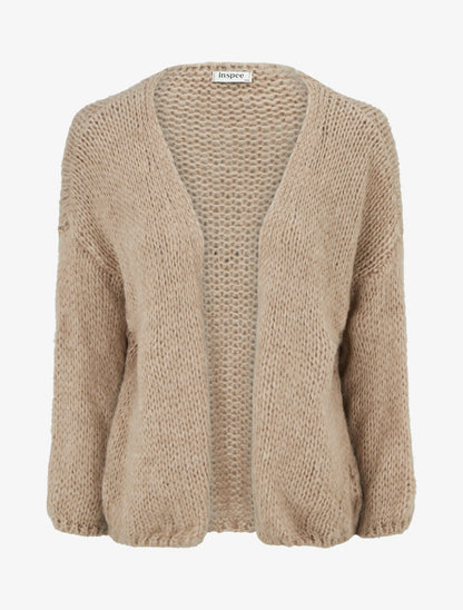 Gilet ouvert en maille épaisse coupe ample - Beige - 1