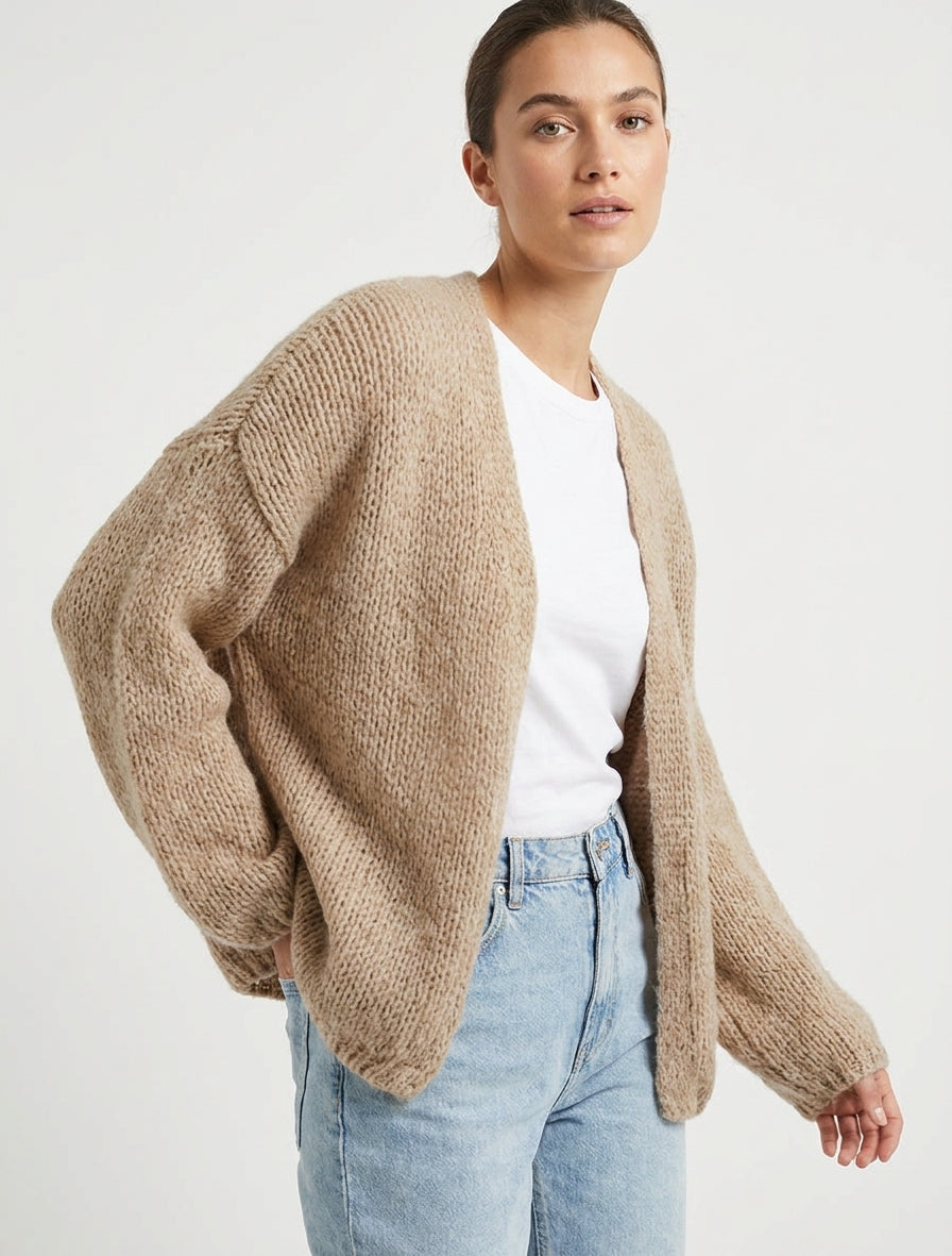Cardigan aperto in maglia spessa a taglio ampio - Beige