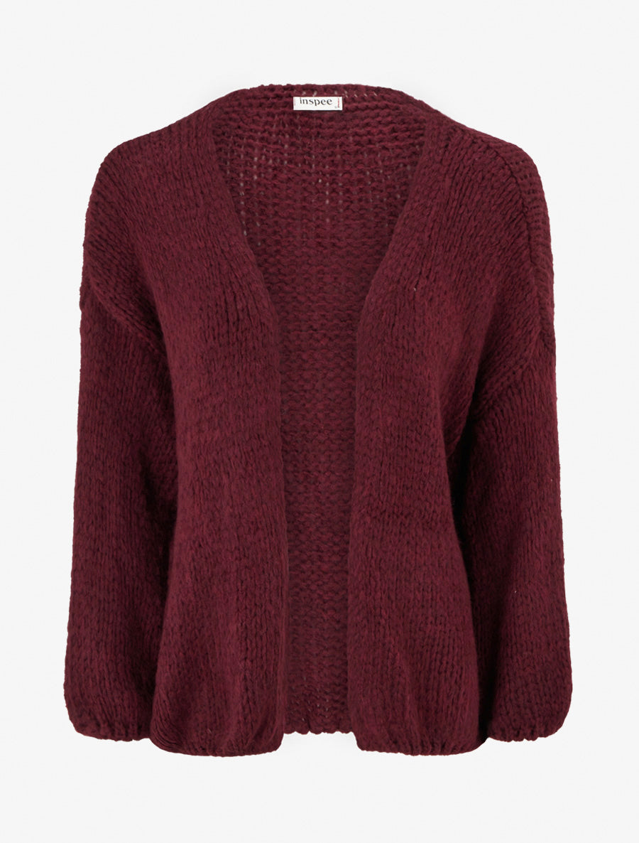 Gilet ouvert en maille épaisse coupe ample - Lie de vin - 1