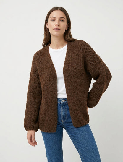 Cardigan aperto in maglia spessa a taglio ampio - Marrone